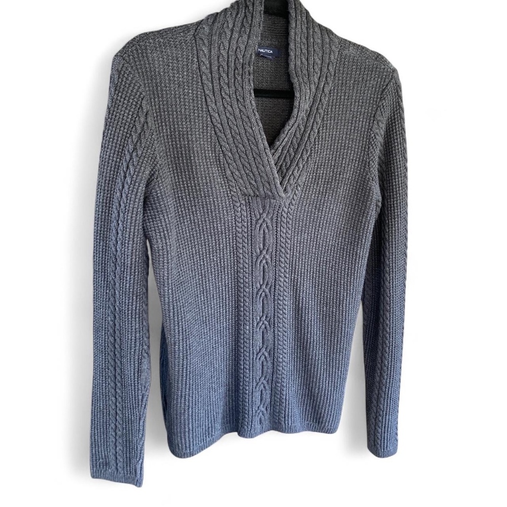 Grey Nautica V-neck Knit Sweater